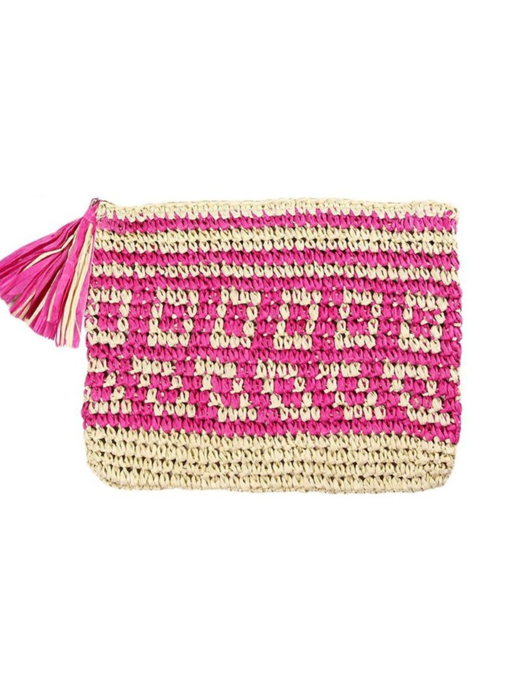 Tigerstars Pink Tassel Pouch Straw Clutch Bag